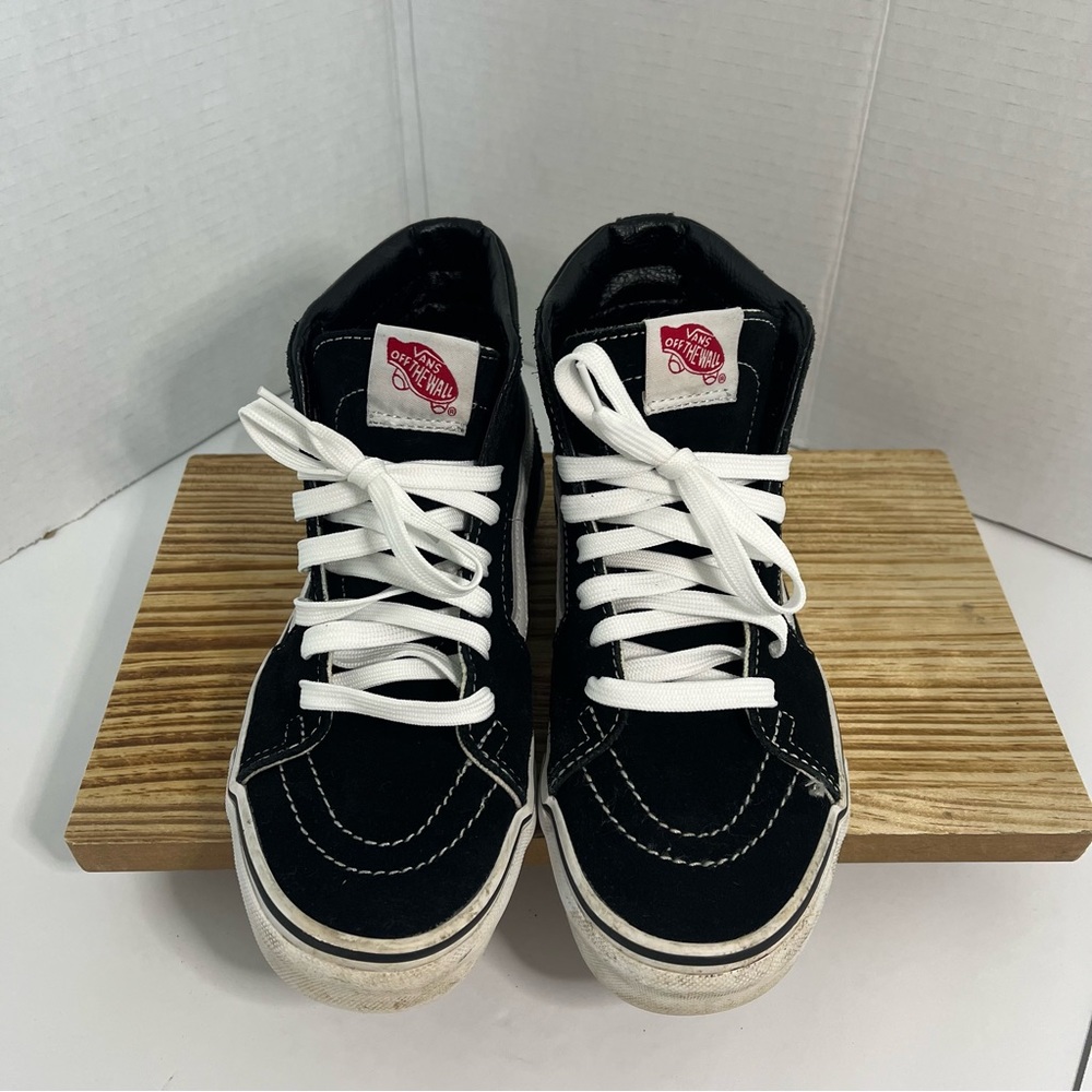 Vans Black and White High-Tops with Red Logo